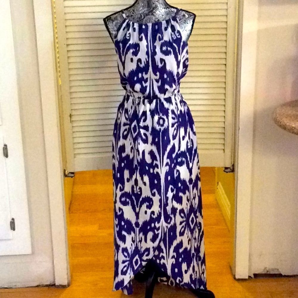 Athleta Tassel Tie Halter Maxi Dress Purple Blue 2 Pockets 🏝 🏖🧘🏼‍♀️ Gorgeous